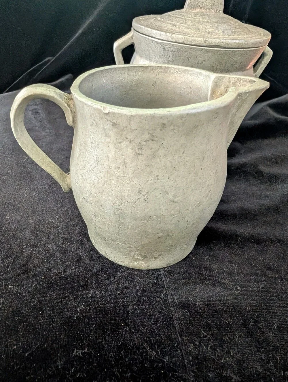Vintage Pewter Creamer and Covered Sugar Set in Light Gray